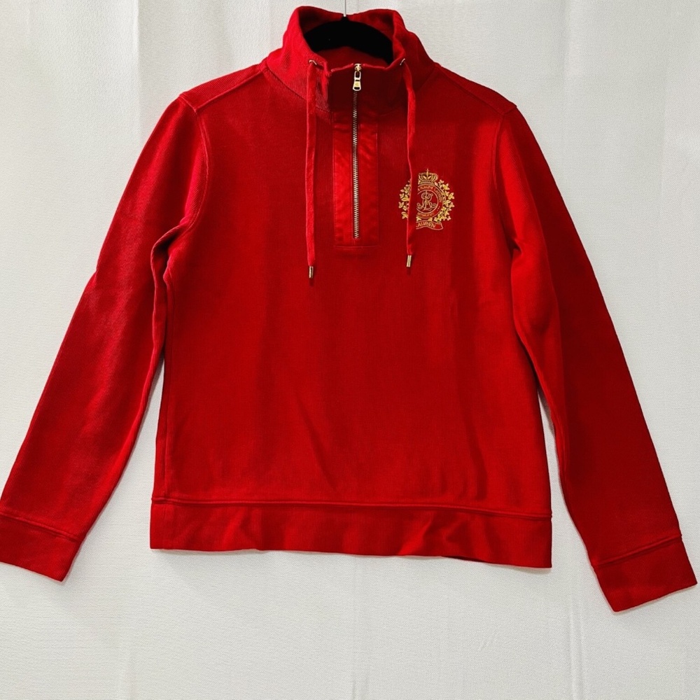 Lauren Ralph Lauren 1/4 Zip w Drawstring Pullover Red 100% Cotton Women's Small